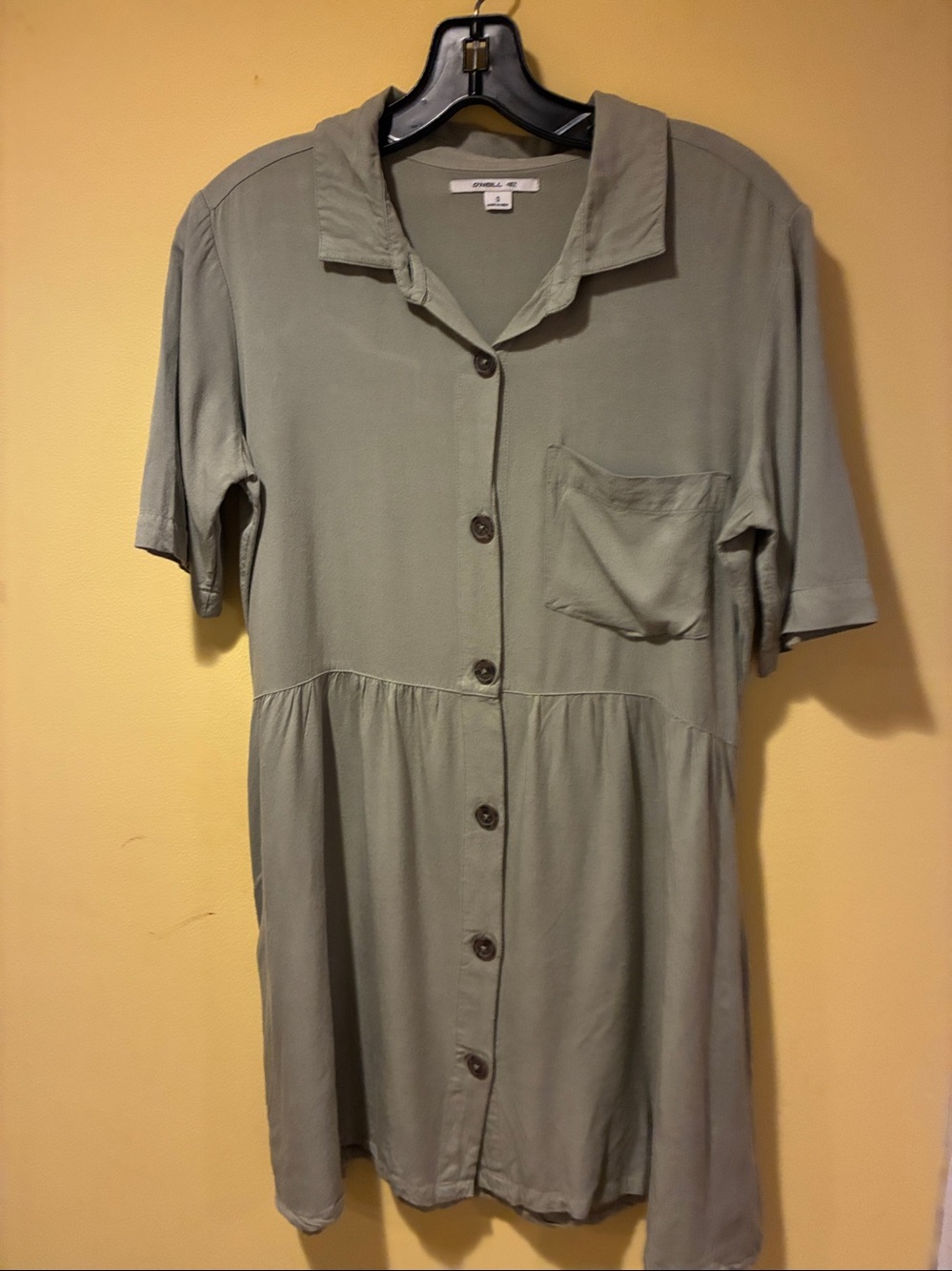 O'Neill Babydoll Skater Army Button Down Midi Collared Dress S
